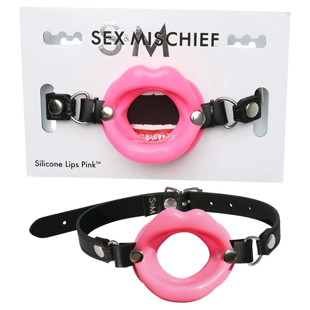 Sex & Mischief Silicone Lips Mouth Gag - Pink - Pink Mouth Restraint - silkandsin