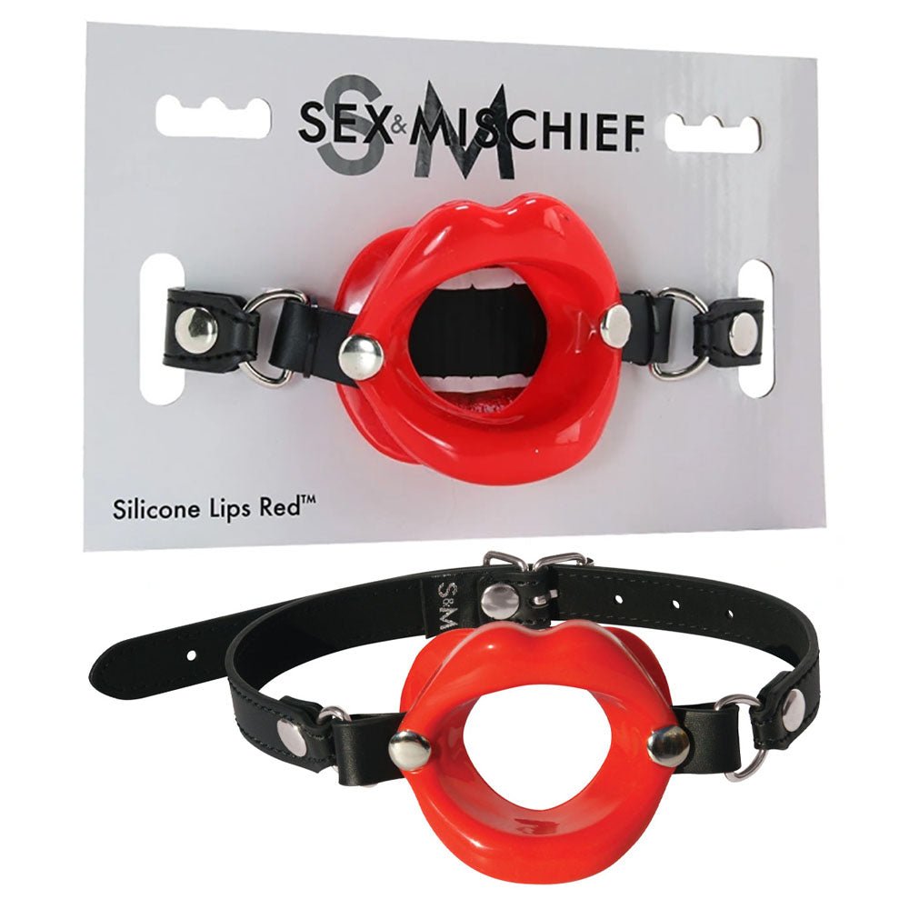 Sex & Mischief Silicone Lips Mouth Gag - Red - Red Mouth Restraint - silkandsin