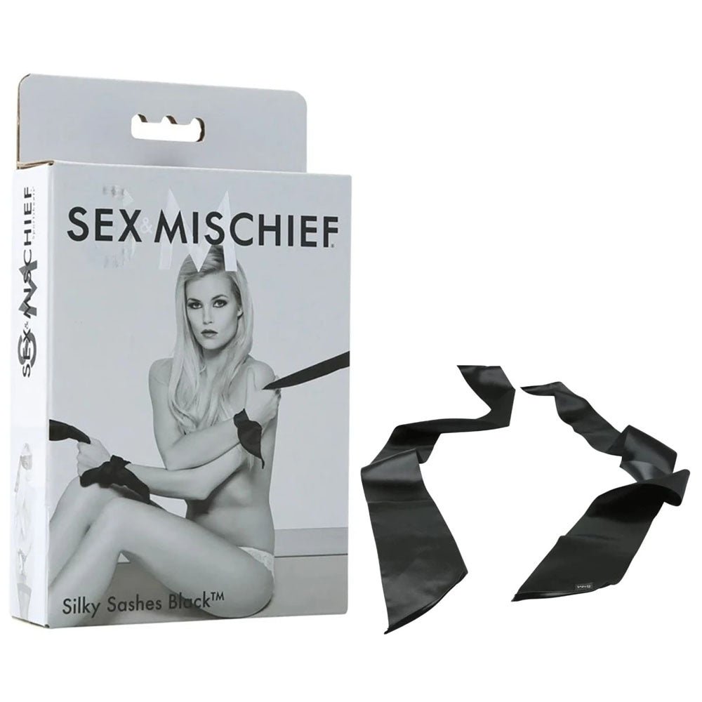 Sex & Mischief Silky Sashes Black - Black Restraints - silkandsin