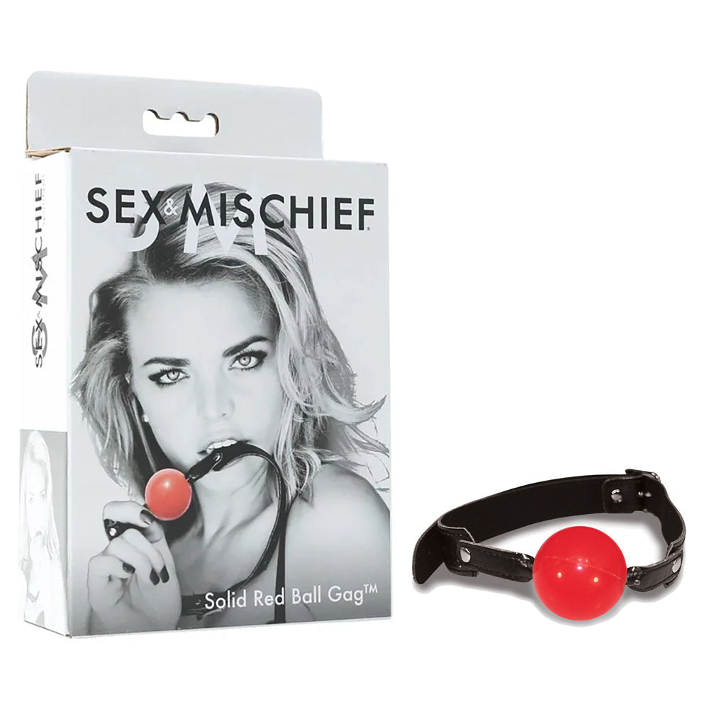 Sex & Mischief Solid Red Ball Gag - Red/Black Mouth Restraint - silkandsin