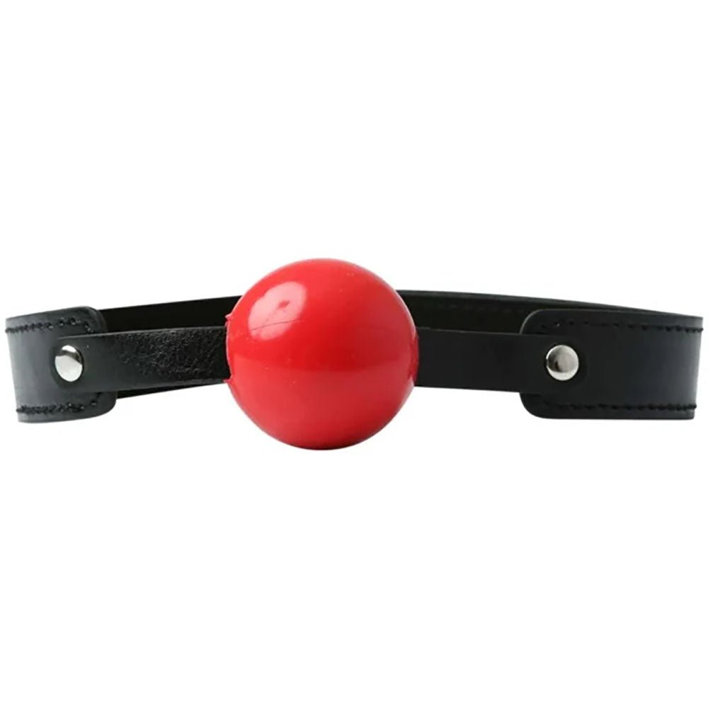 Sex & Mischief Solid Red Ball Gag - Red/Black Mouth Restraint - silkandsin