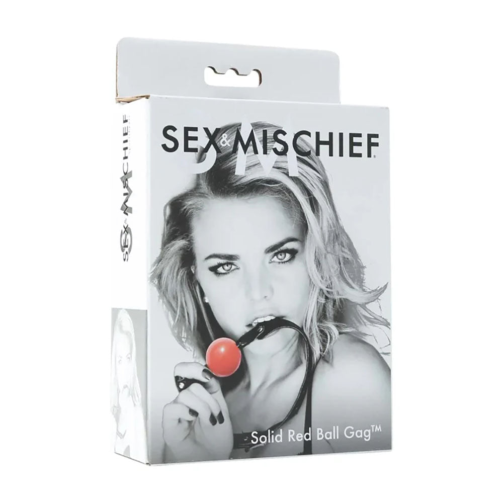 Sex & Mischief Solid Red Ball Gag - Red/Black Mouth Restraint - silkandsin