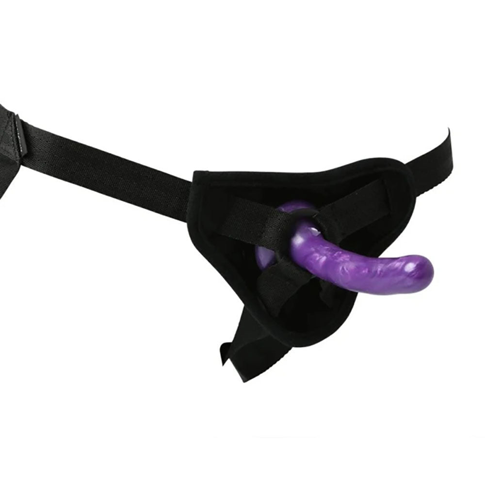 Sex & Mischief Strap - On & Silicone Dildo Kit - Black/Purple Adjustable Strap - On - silkandsin