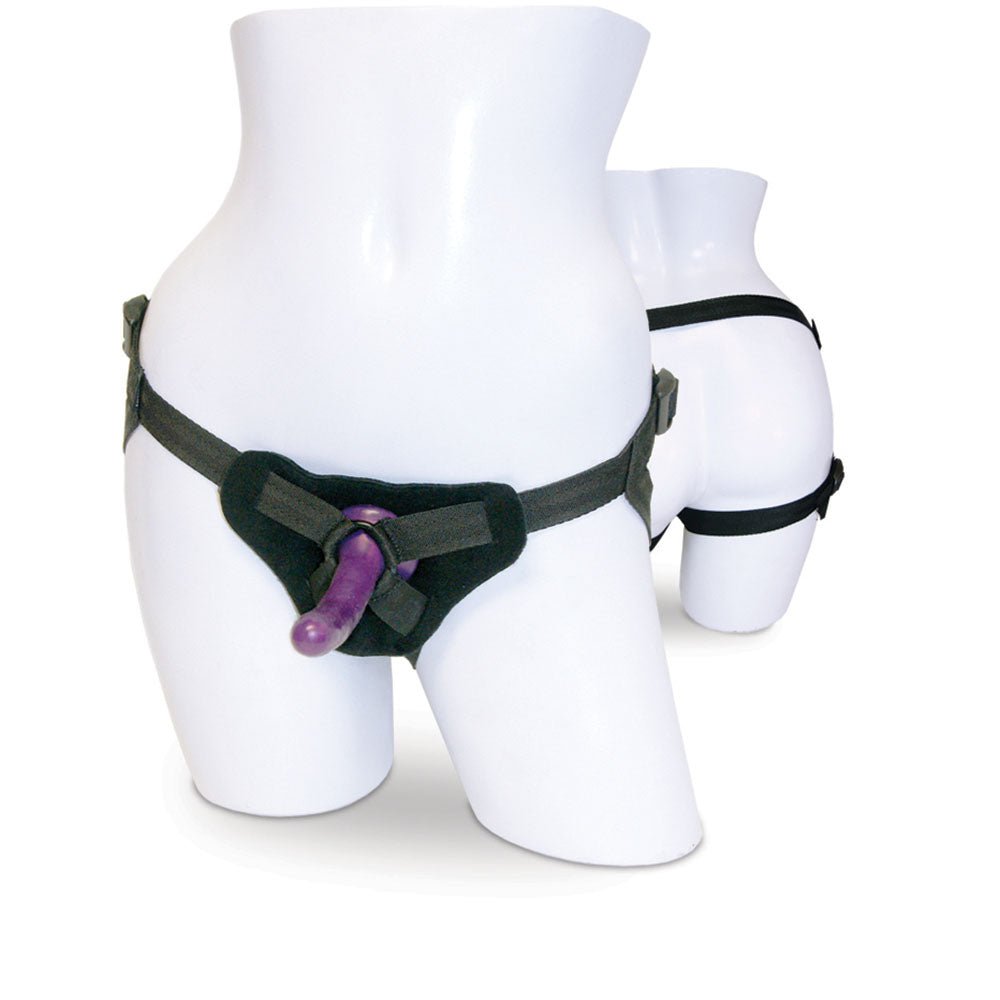Sex & Mischief Strap - On & Silicone Dildo Kit - Black/Purple Adjustable Strap - On - silkandsin
