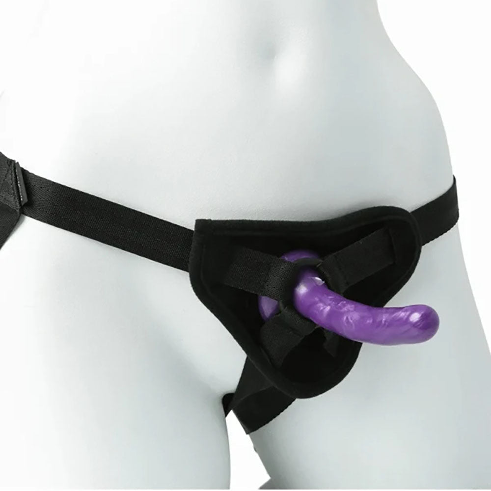 Sex & Mischief Strap - On & Silicone Dildo Kit - Black/Purple Adjustable Strap - On - silkandsin