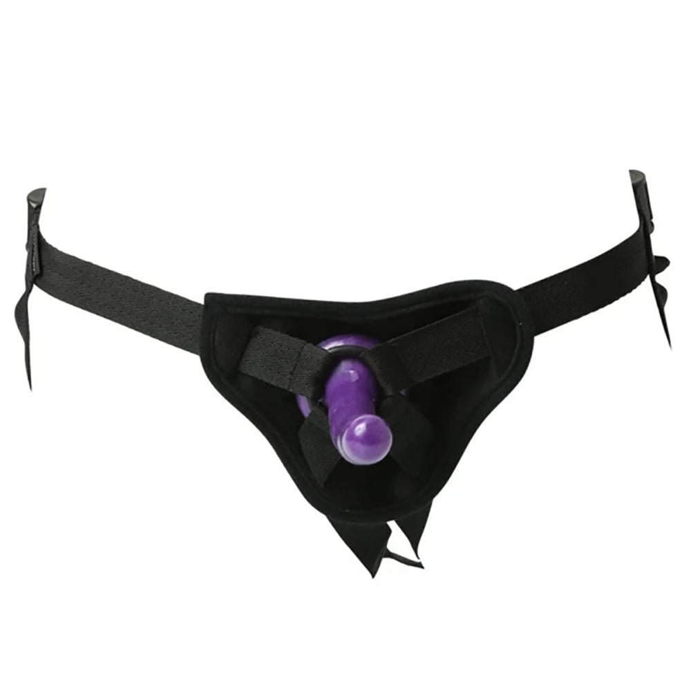 Sex & Mischief Strap - On & Silicone Dildo Kit - Black/Purple Adjustable Strap - On - silkandsin