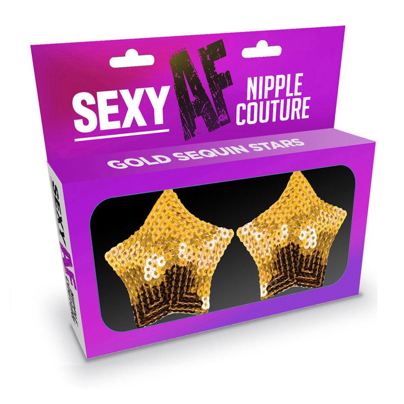 Sexy AF - Nipple Couture Gold Stars - Gold Sequin Reusable Nipple Pasties - Silk and Sin