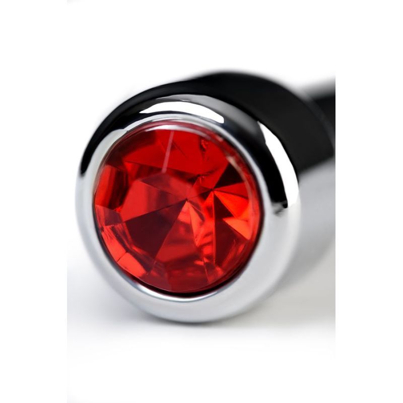 Silver Metal Urethral Plug w Ruby Rhinestone - Silk and Sin