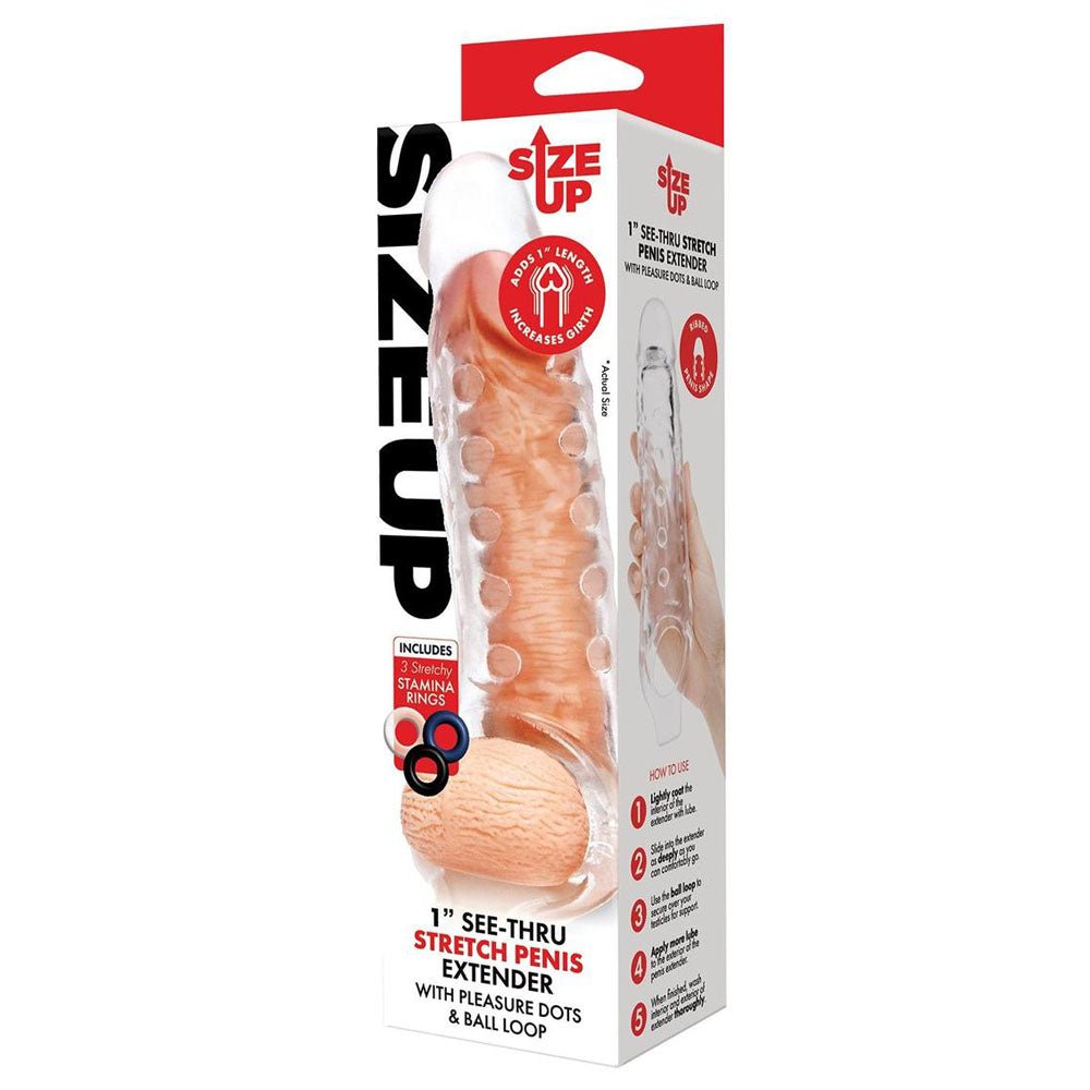 Size Up 1 Inch See - Thru Stretch Penis Extender - Clear 2.5 cm (1'') Penis Extension Sleeve - silkandsin