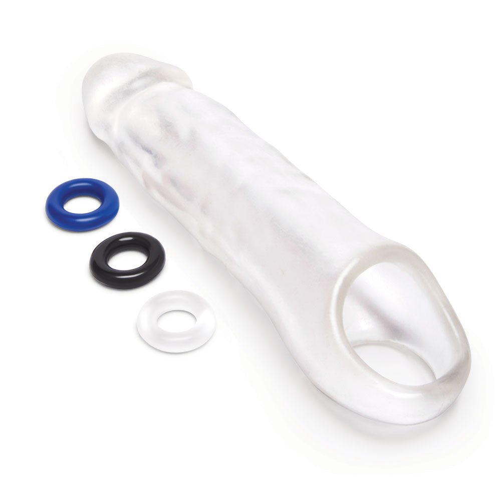 Size Up 3 Inch See - Thru Penis Extender with Ball Loop - Clear 7.6 cm (3'') Penis Extension Sleeve - silkandsin