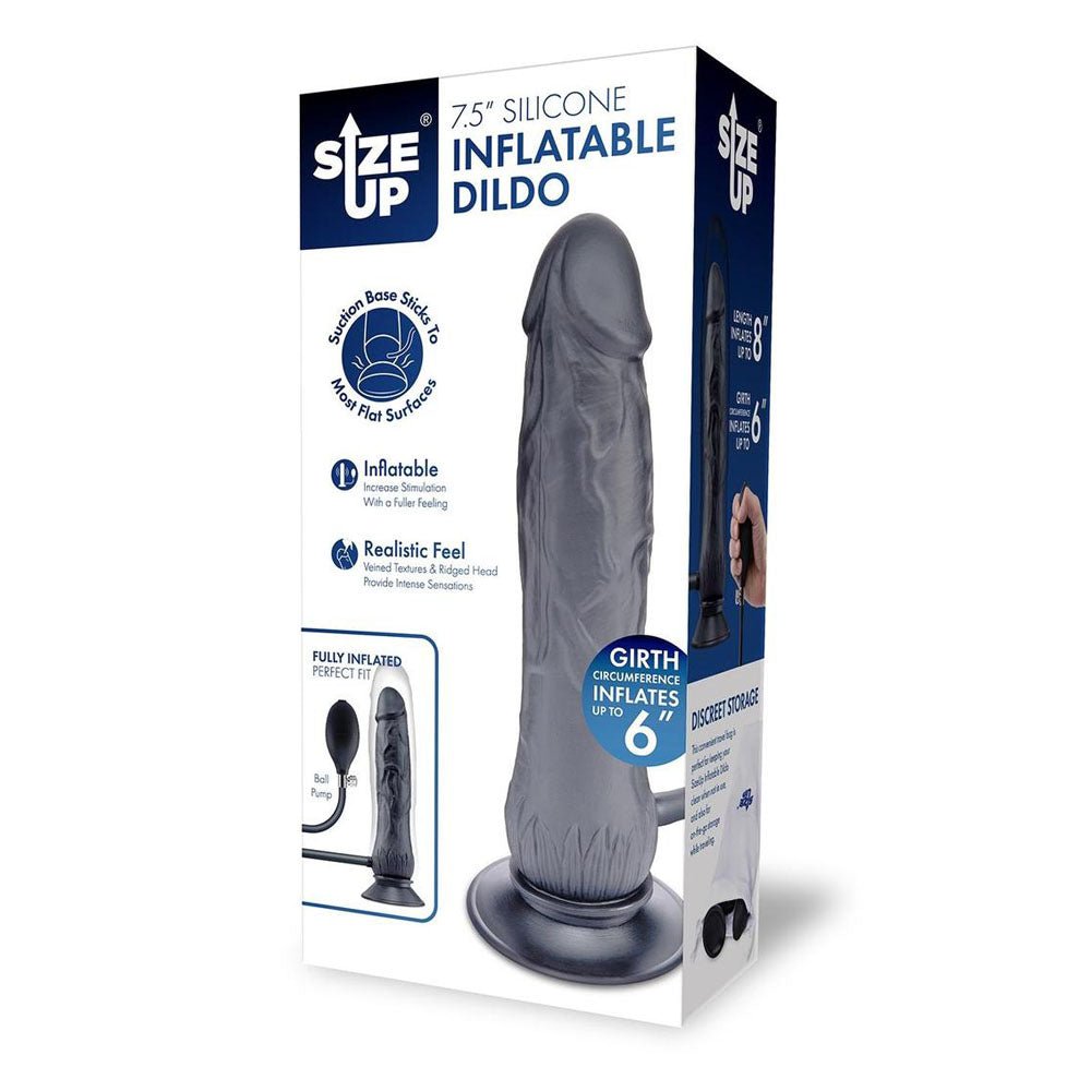 Size Up 7.5 Inch Inflatable Dildo with Balls - Black 20.3 cm Inflatable Dong - silkandsin