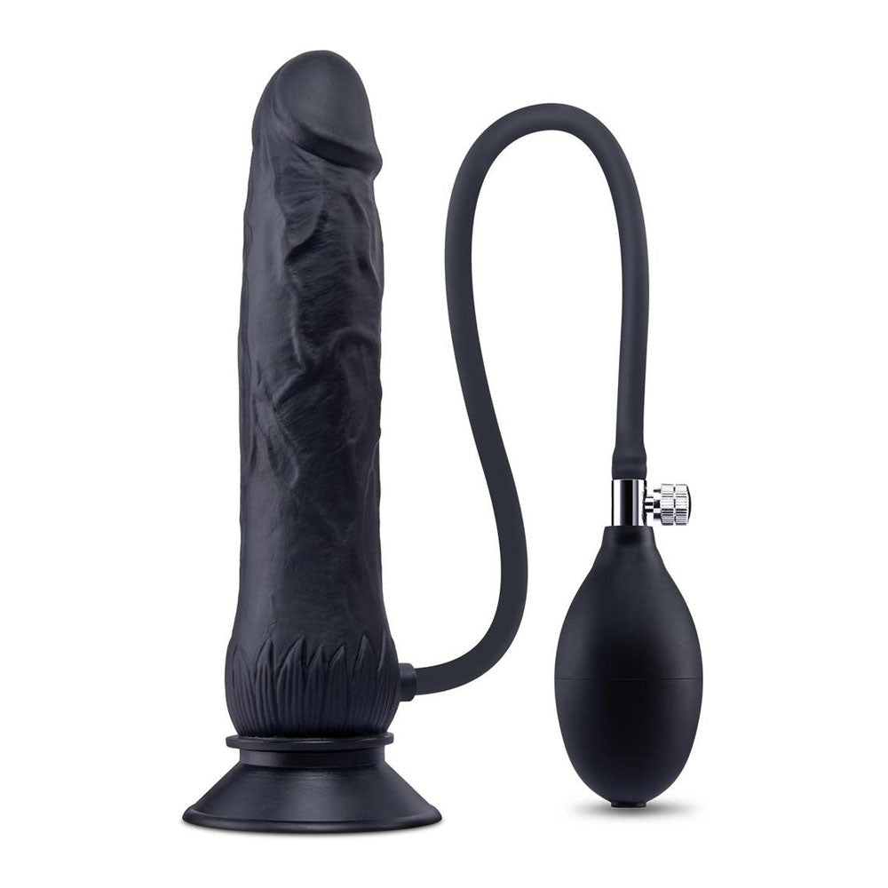Size Up 7.5 Inch Inflatable Dildo with Balls - Black 20.3 cm Inflatable Dong - silkandsin