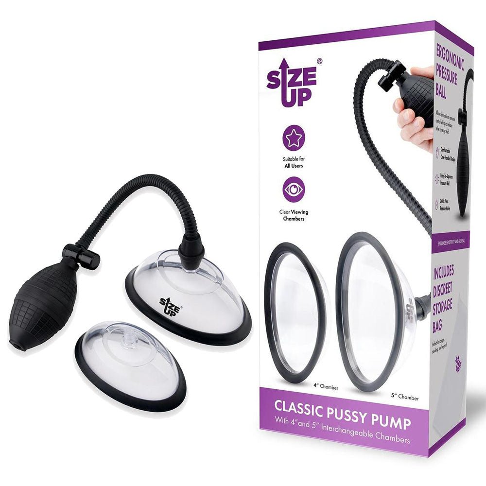 Size Up Classic Pussy Pump with 2 Chambers - Vagina Pump with 2 Interchangeable Chambers - silkandsin