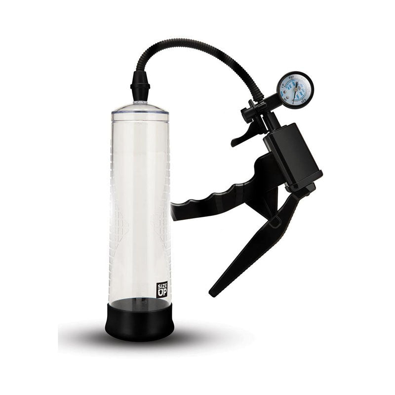 Size Up Ergonomic Trigger Penis Pump with Pressure Gauge - Clear Penis Pump - silkandsin