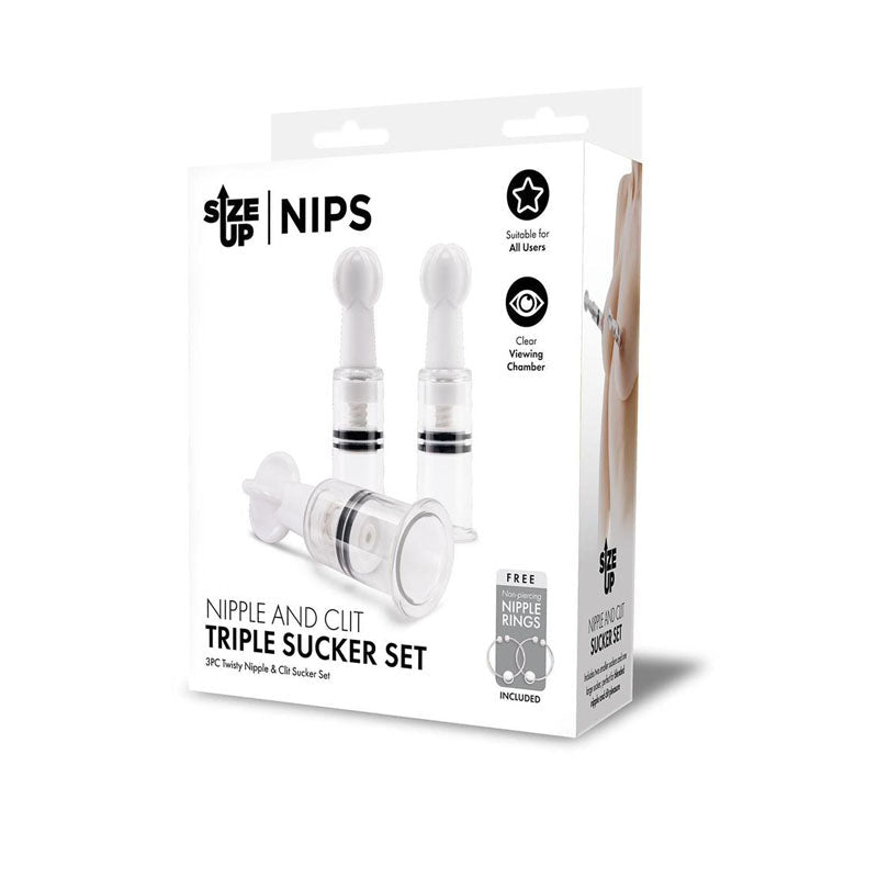 Size Up Nipple and Clit Triple Sucker Set - 3 Piece Sucker Set - silkandsin