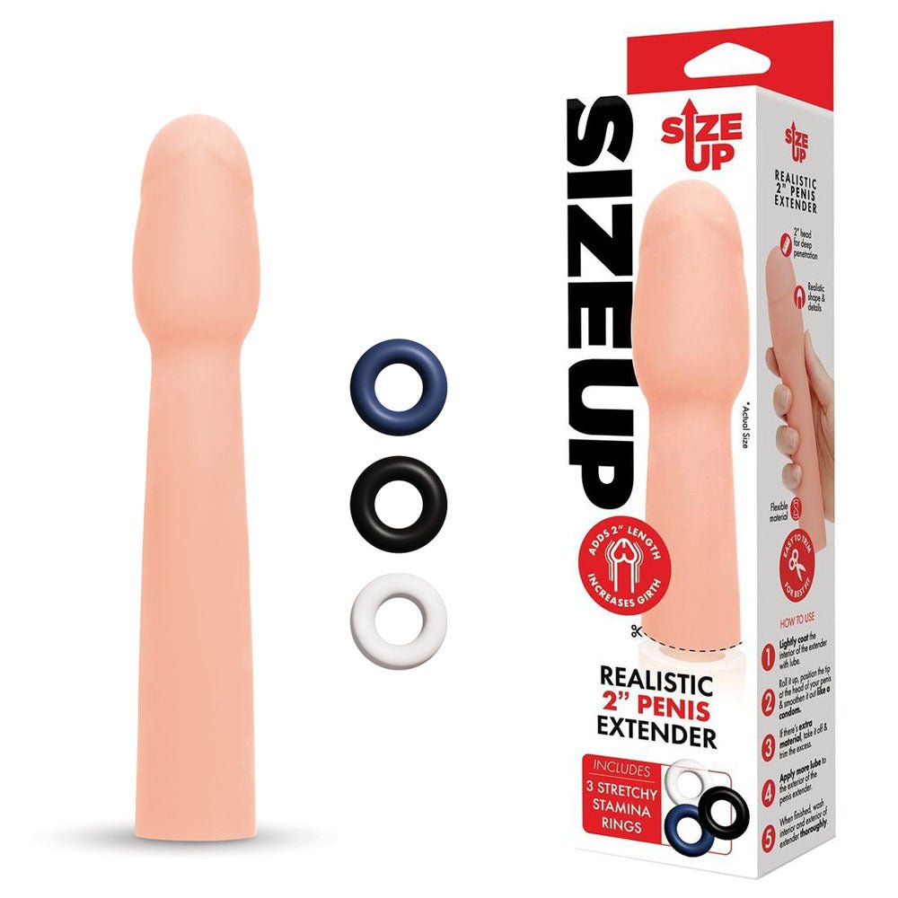 Size Up Realistic 2 Inch Penis Extender - Flesh 5 cm (2'') Penis Extension Sleeve - silkandsin