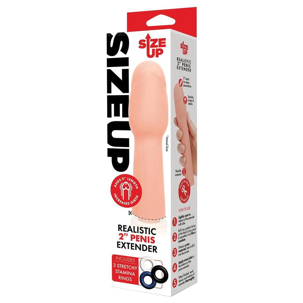 Size Up Realistic 2 Inch Penis Extender - Flesh 5 cm (2'') Penis Extension Sleeve - silkandsin