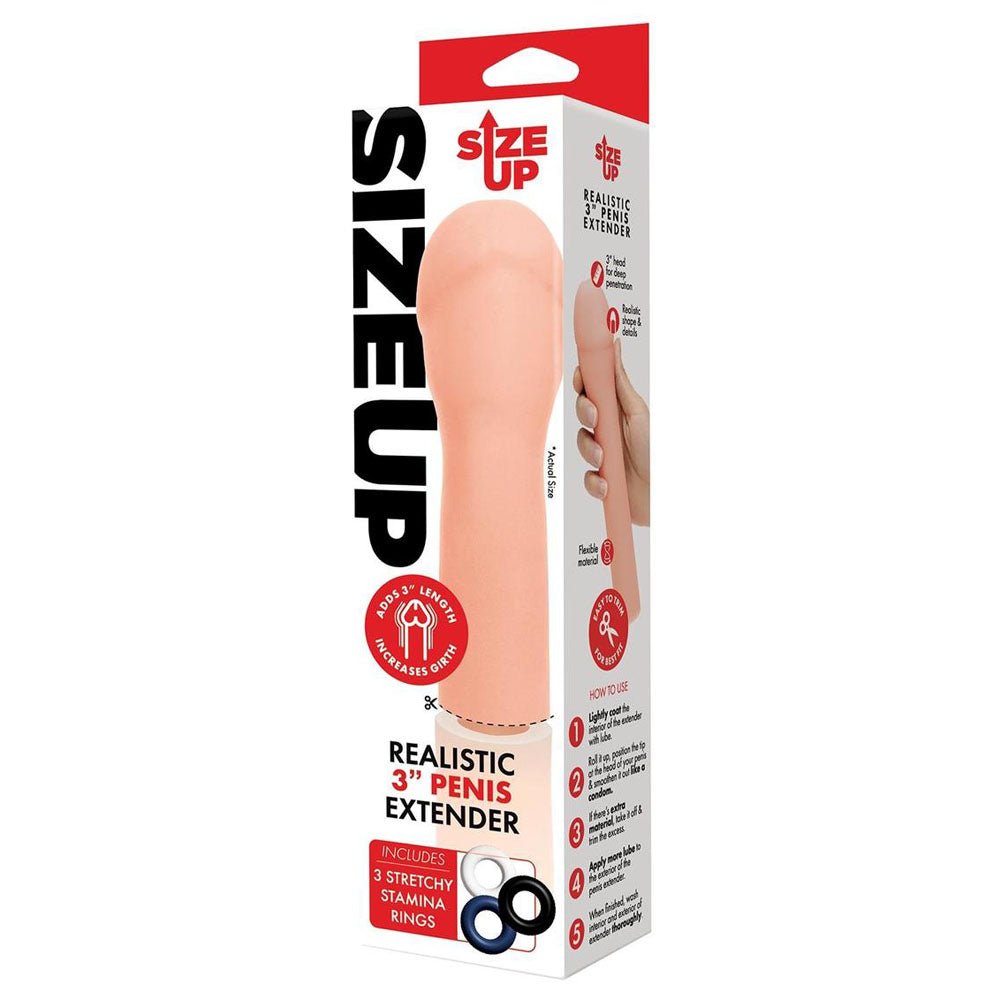 Size Up Realistic 3'' Penis Extender - Flesh 7.6 cm (3'') Penis Extension Sleeve - silkandsin