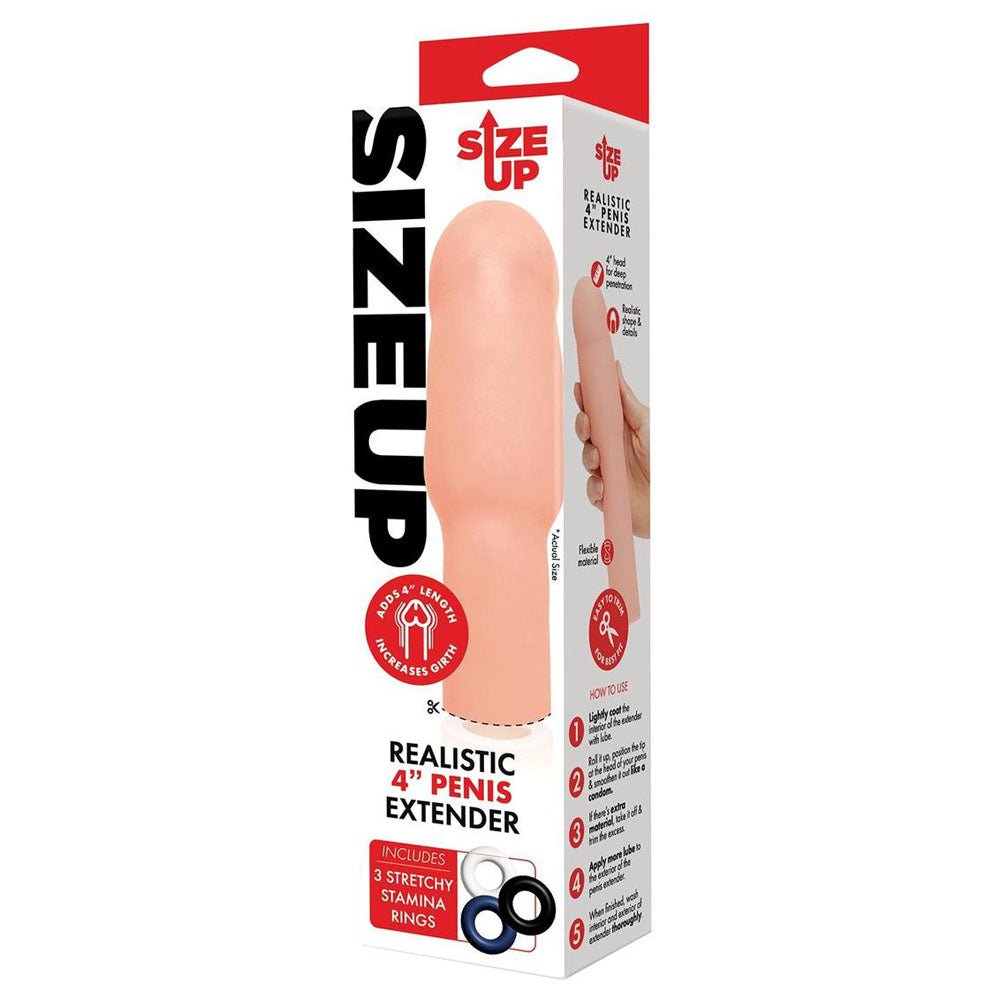 Size Up Realistic 4 Inch Penis Extender - Flesh 10.1 cm (4'') Penis Extension Sleeve - silkandsin