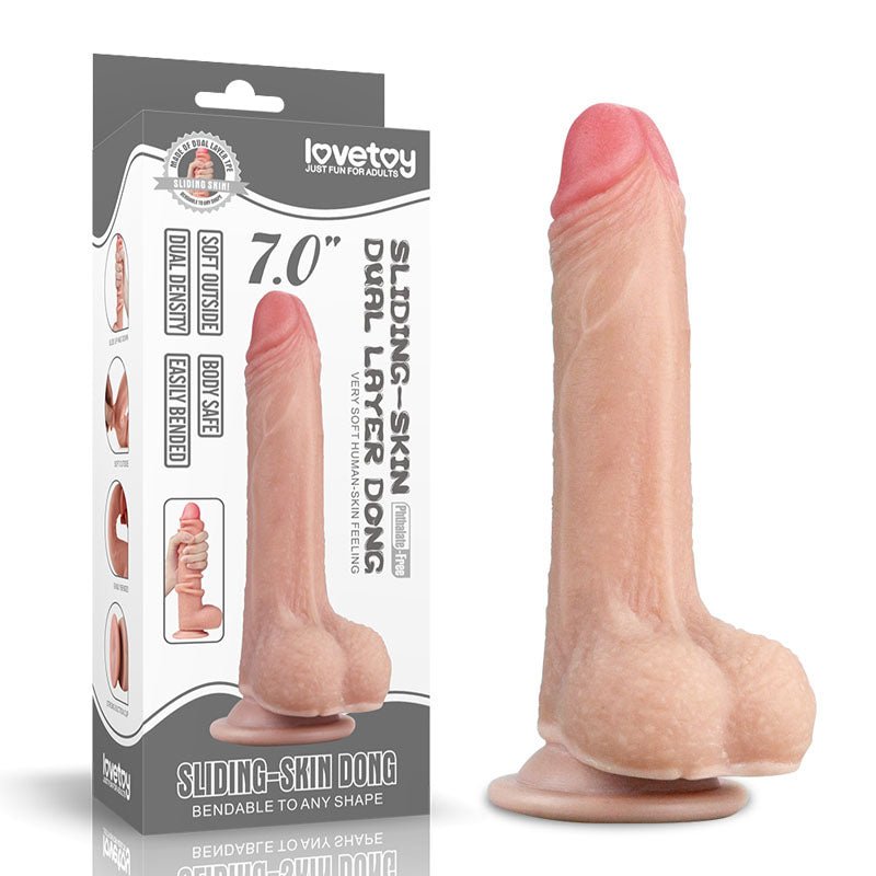 Sliding Skin Dual Layer Dong - Flesh 17.8 cm (7'') Dong with Flexible Skin - Silk and Sin