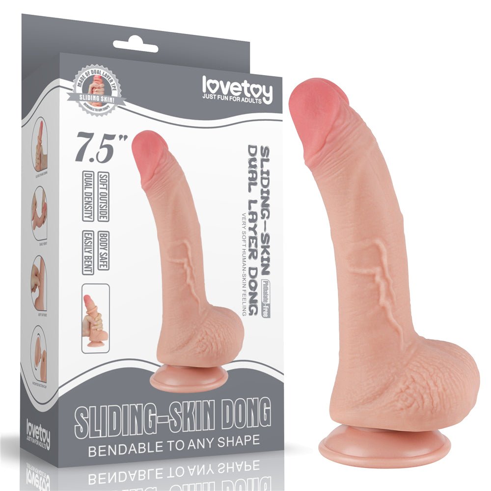 Sliding Skin Dual Layer Dong - Flesh 19.5 cm (7.5'') Dong with Flexible Skin - Silk and Sin