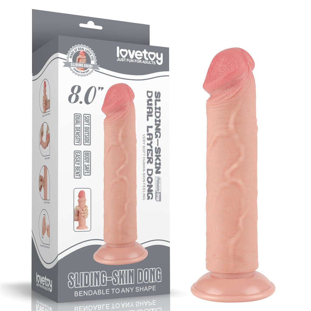 Sliding Skin Dual Layer Dong - Flesh 20 cm (8'') Dong with Flexible Skin - Silk and Sin