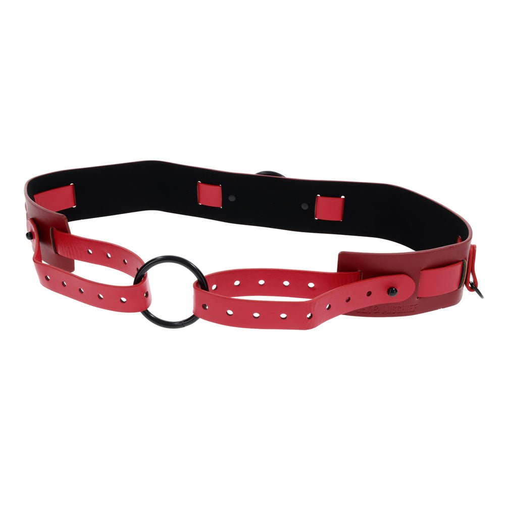 S&M Exs & Ohs Bound and Belted - Red Bondage Belt - silkandsin