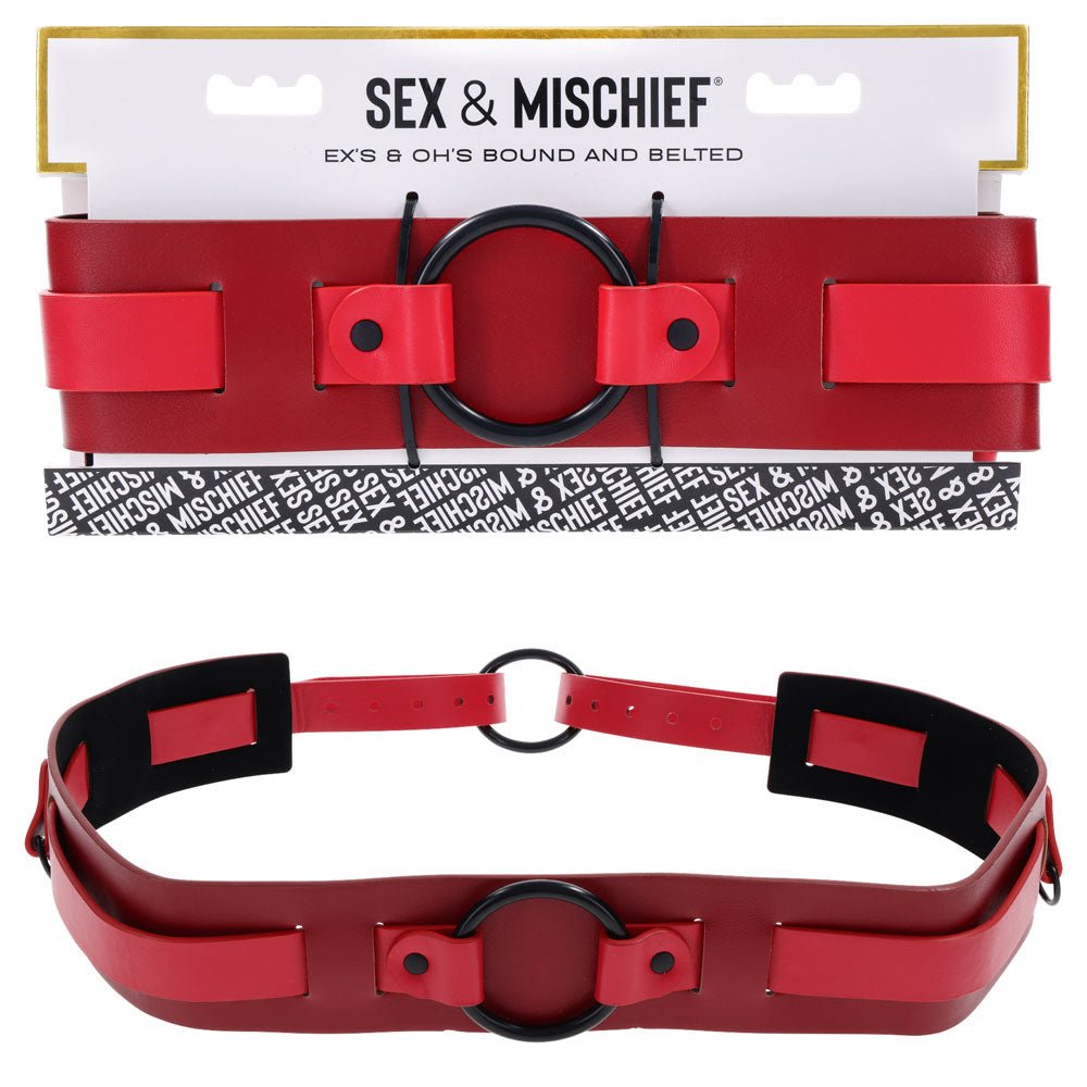 S&M Exs & Ohs Bound and Belted - Red Bondage Belt - silkandsin