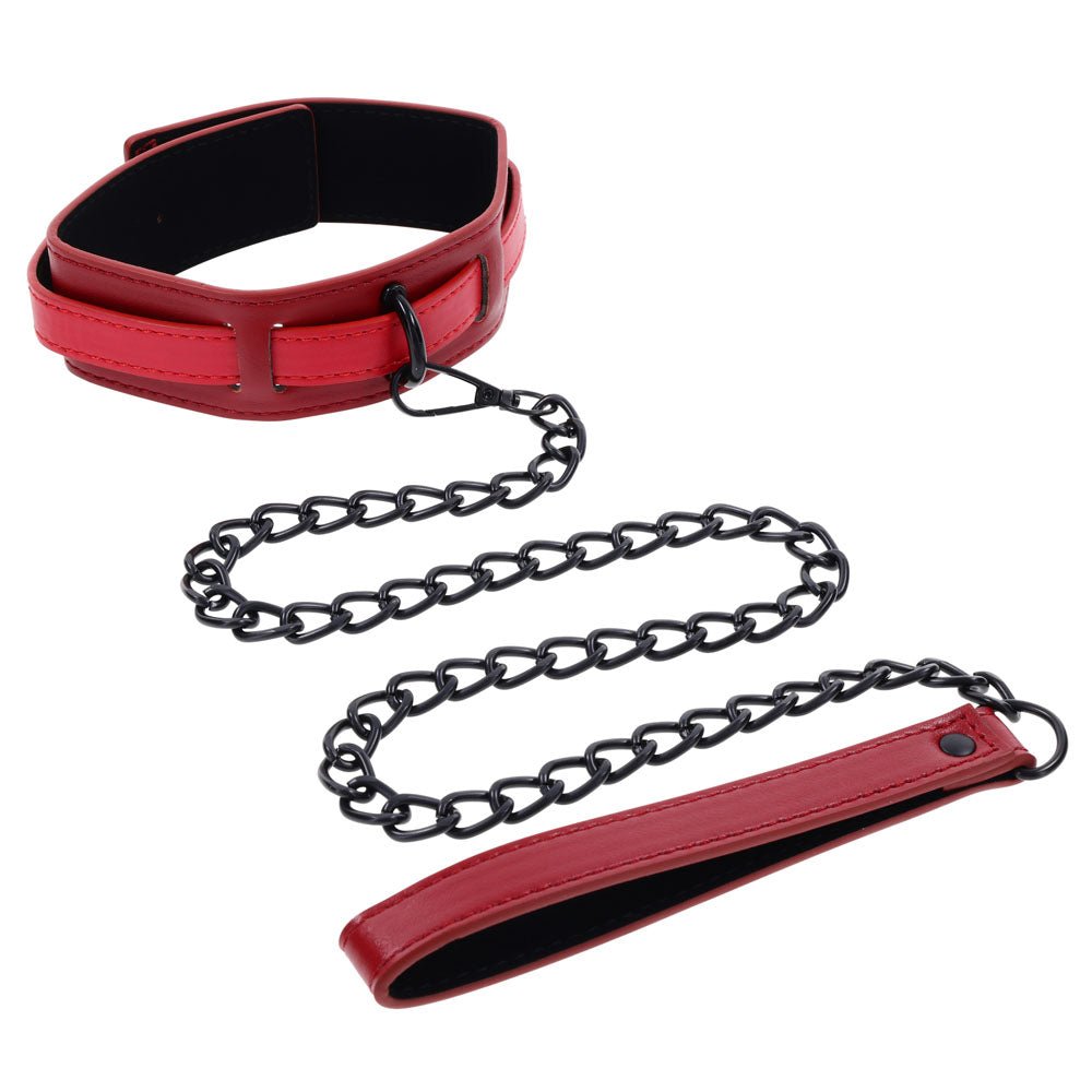S&M Exs & Ohs Collar and Leash - Red Neck Restraint - silkandsin
