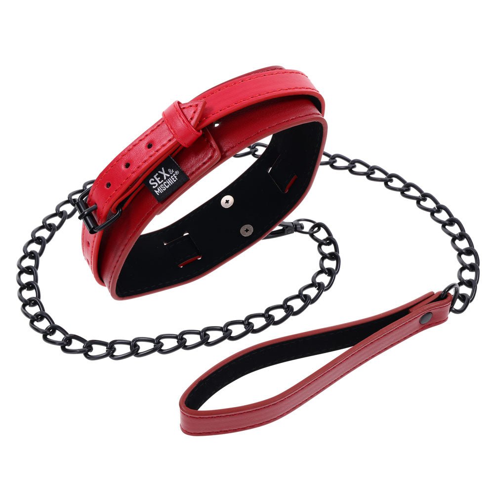 S&M Exs & Ohs Collar and Leash - Red Neck Restraint - silkandsin