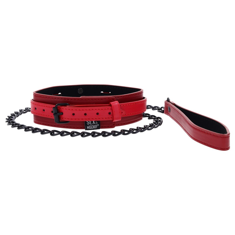 S&M Exs & Ohs Collar and Leash - Red Neck Restraint - silkandsin