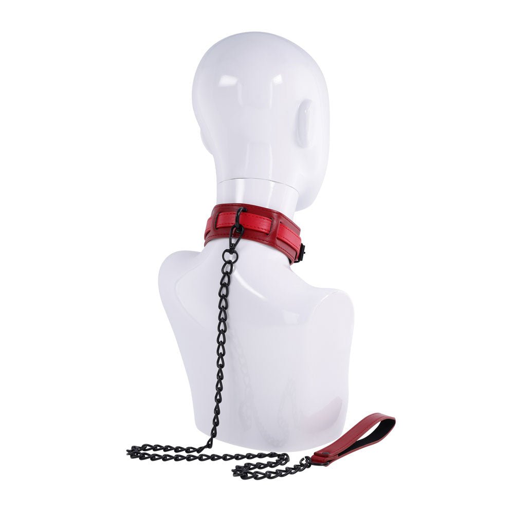 S&M Exs & Ohs Collar and Leash - Red Neck Restraint - silkandsin
