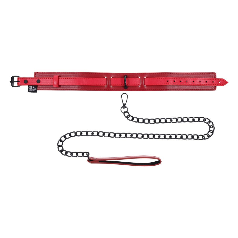 S&M Exs & Ohs Collar and Leash - Red Neck Restraint - silkandsin