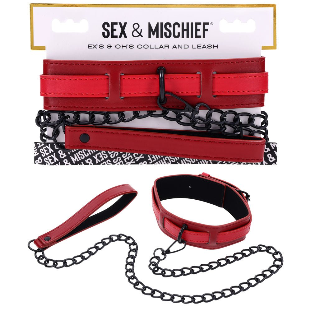 S&M Exs & Ohs Collar and Leash - Red Neck Restraint - silkandsin