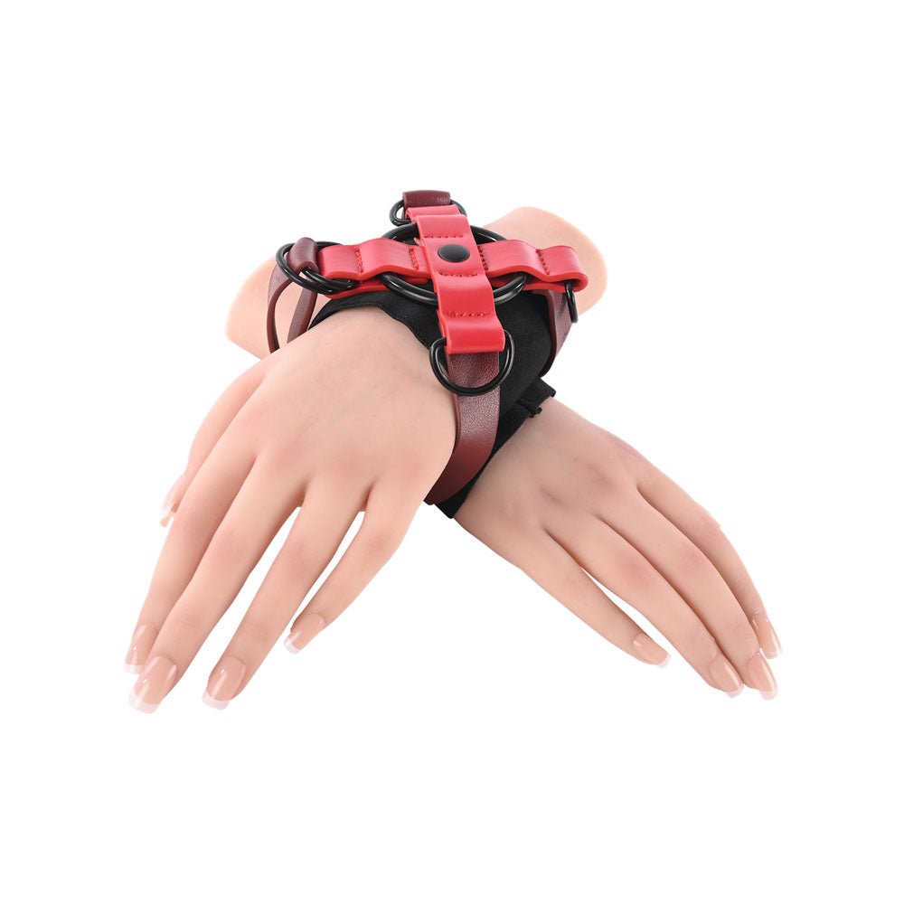 S&M Exs & Ohs Cross Cuffs - Red/Black Restraints - silkandsin