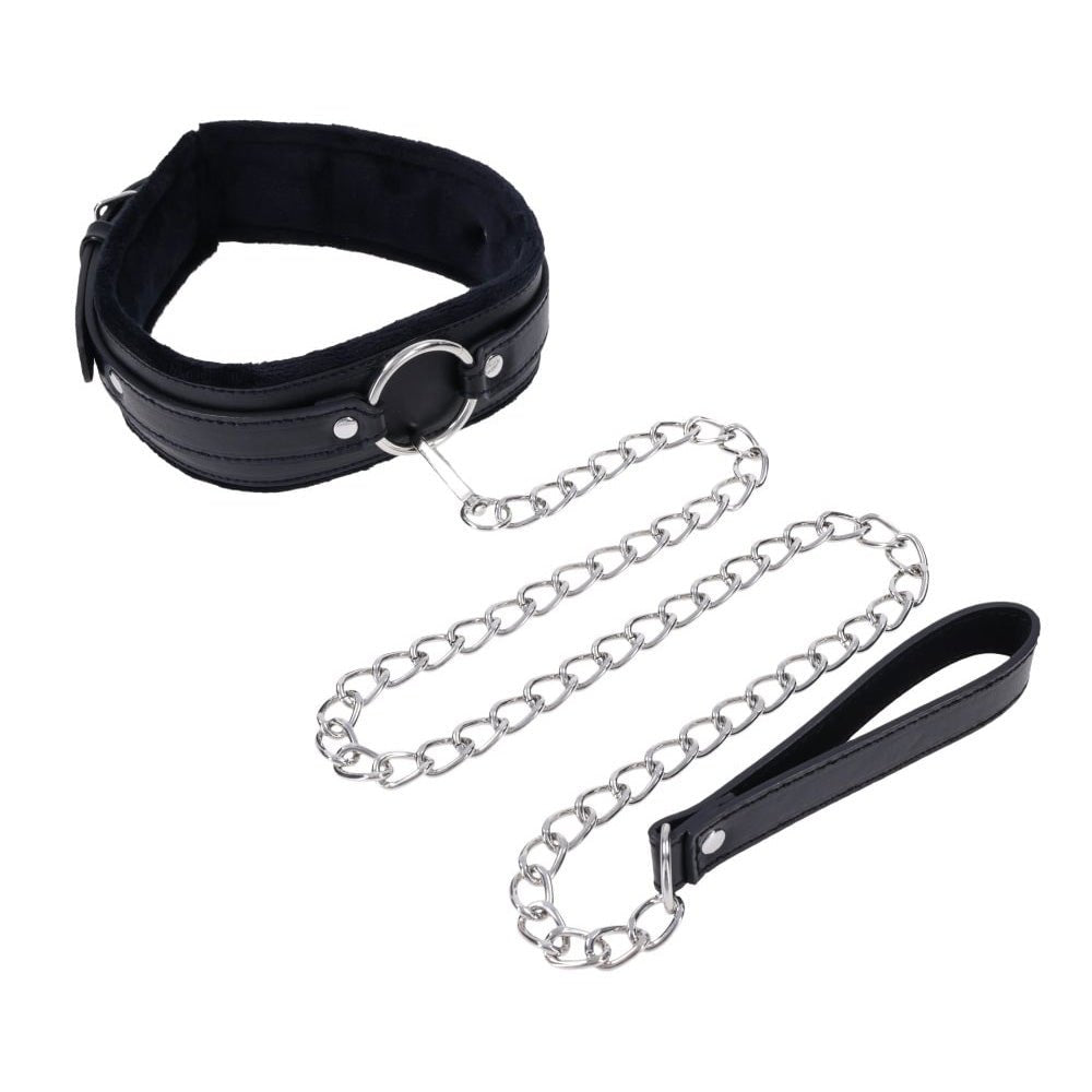 S&M Shadow Collar and Leash - Black Neck Restraint and Leash - Silk and Sin