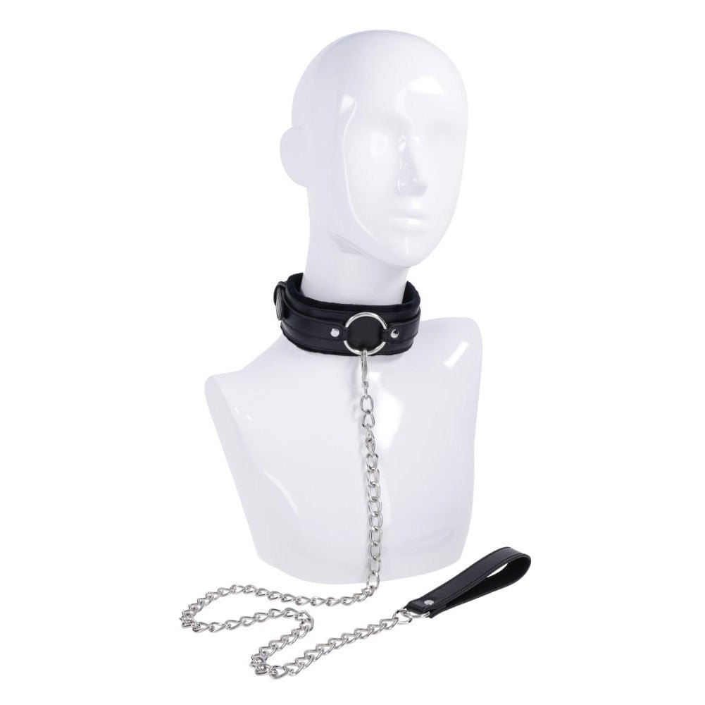 S&M Shadow Collar and Leash - Black Neck Restraint and Leash - Silk and Sin