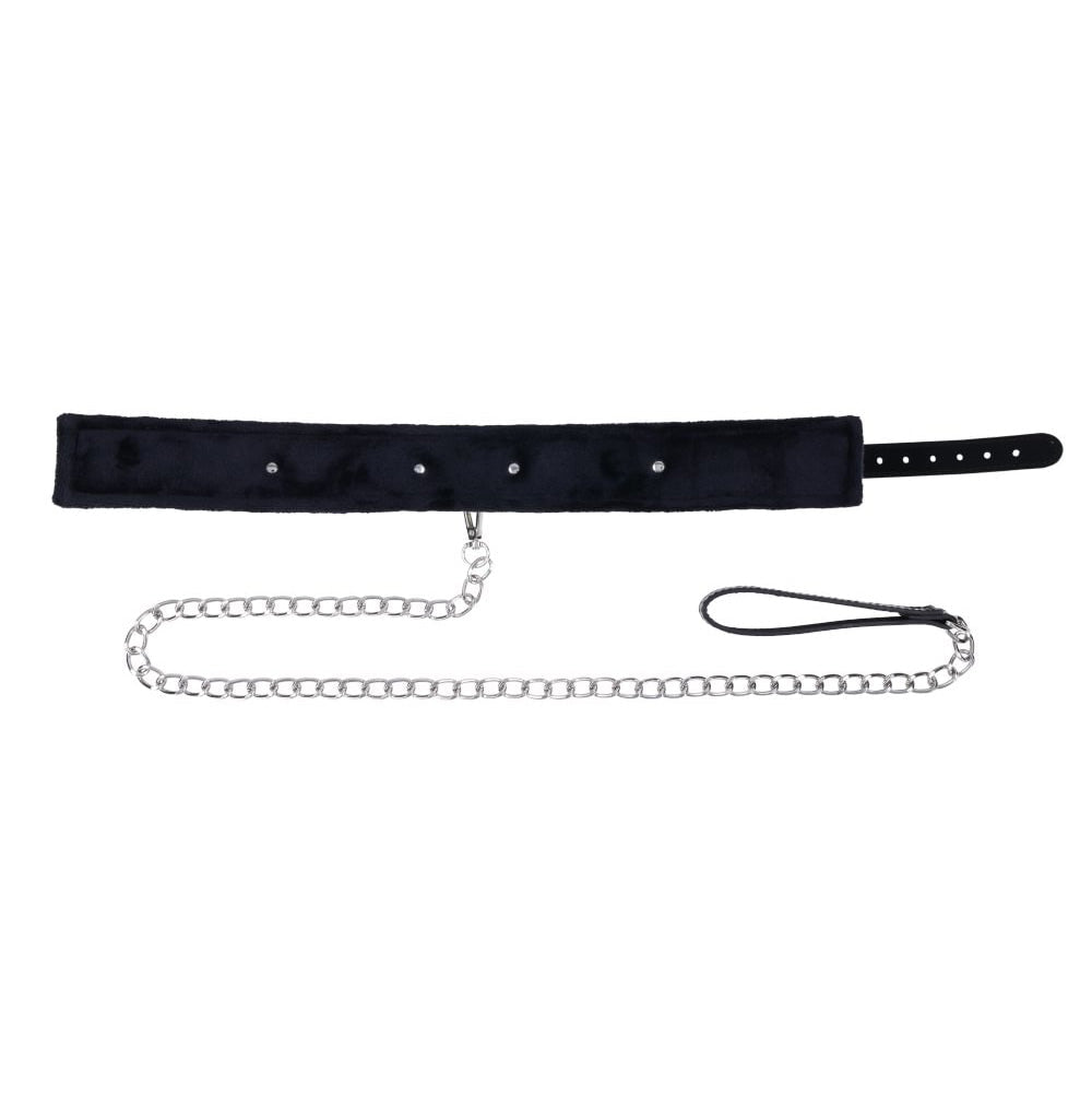S&M Shadow Collar and Leash - Black Neck Restraint and Leash - Silk and Sin