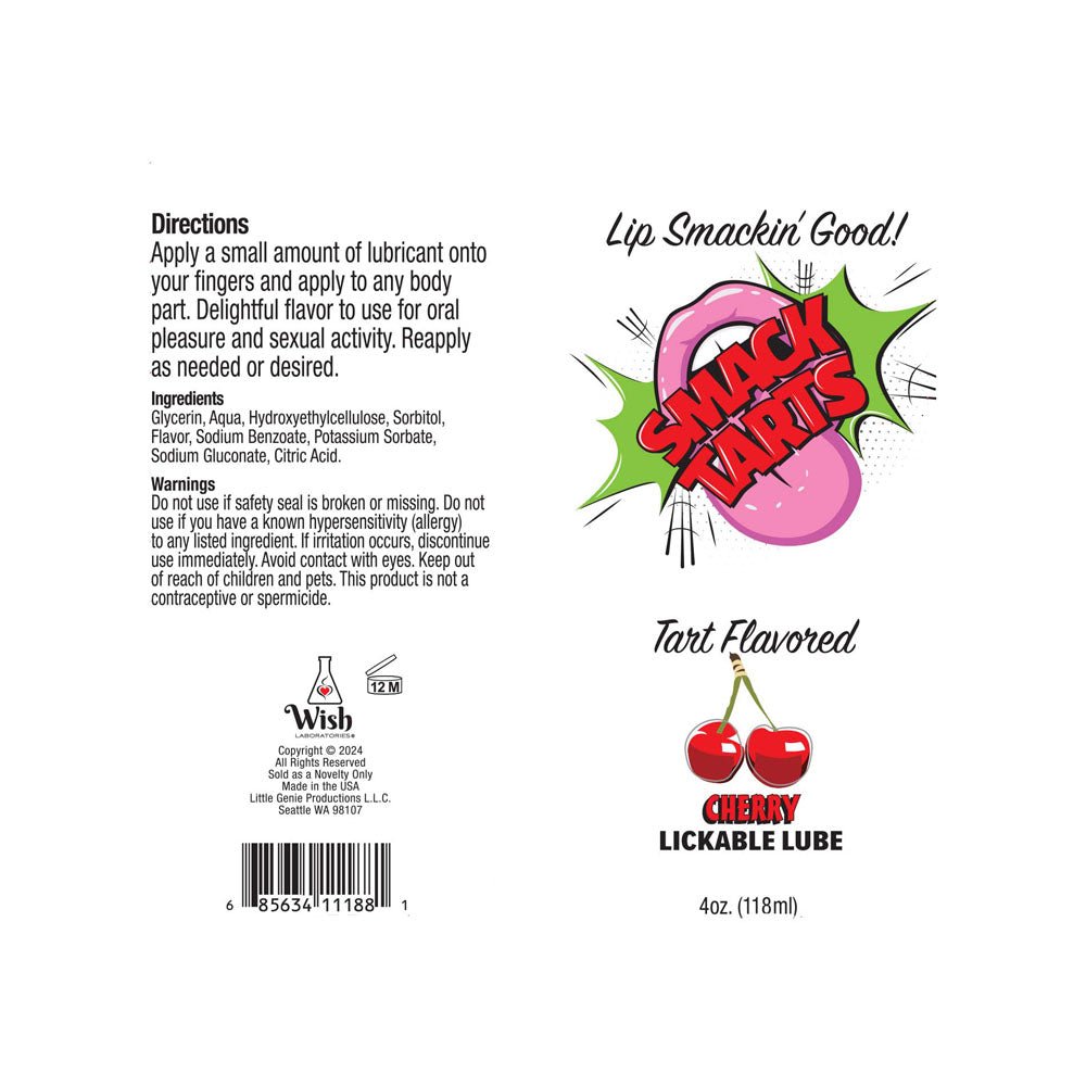 Smack Tarts - Sour Cherry - Sour Cherry Flavoured Lubricant - 120 ml Tube - silkandsin