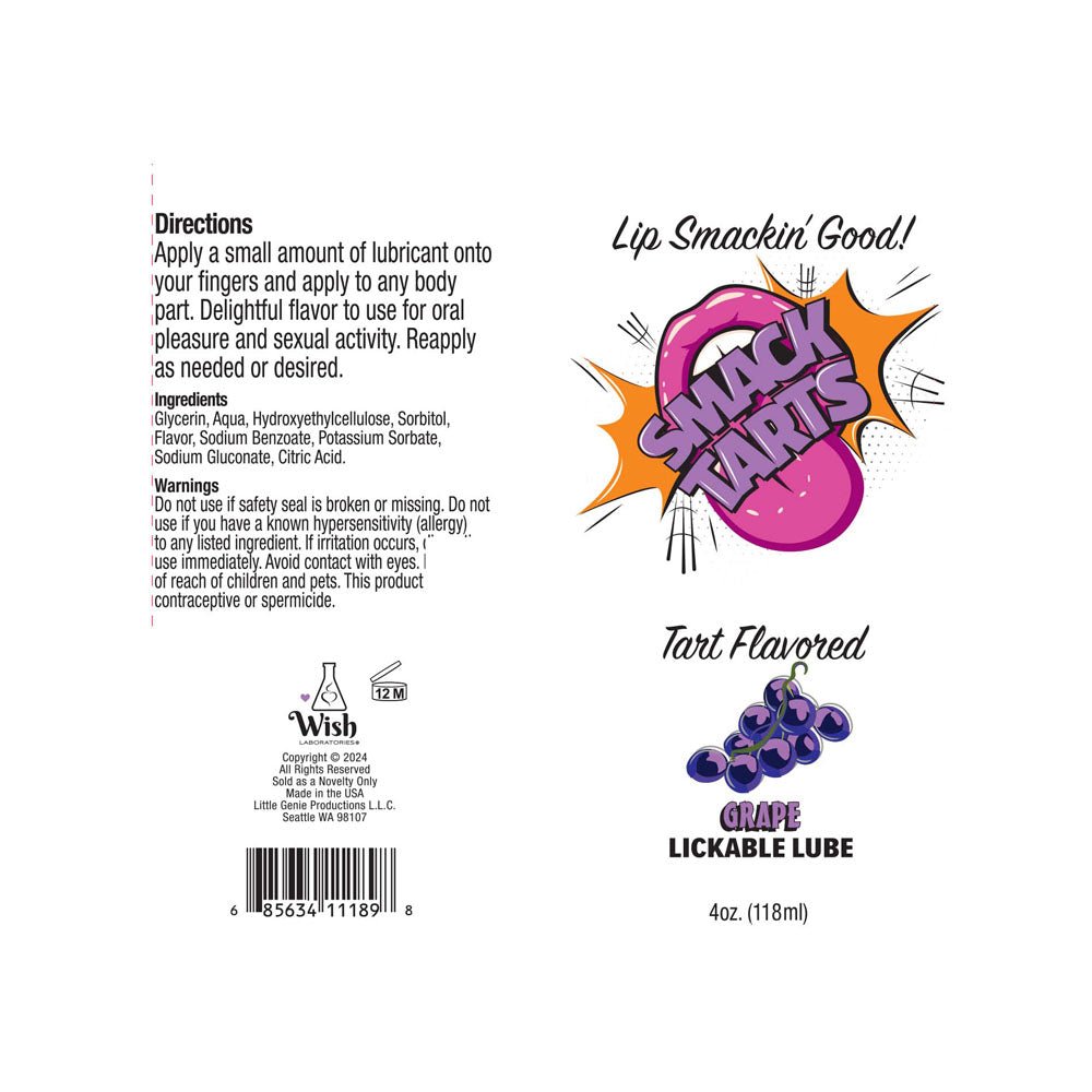 Smack Tarts - Sour Grape - Sour Grape Flavoured Lubricant - 120 ml Tube - Silk and Sin