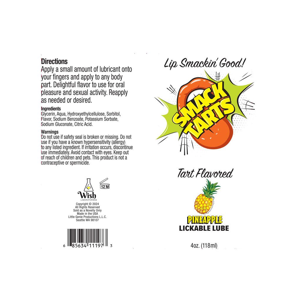 Smack Tarts - Sour Pineapple - Sour Pineapple Flavoured Lubricant - 120 ml Tube - Silk and Sin
