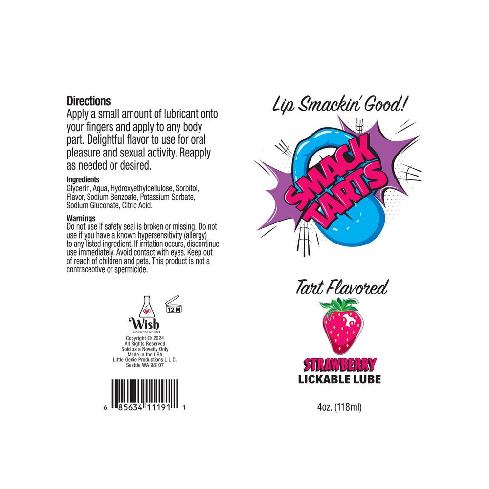 Smack Tarts - Sour Strawberry - Sour Strawberry Flavoured Lubricant - 120 ml Tube - Silk and Sin