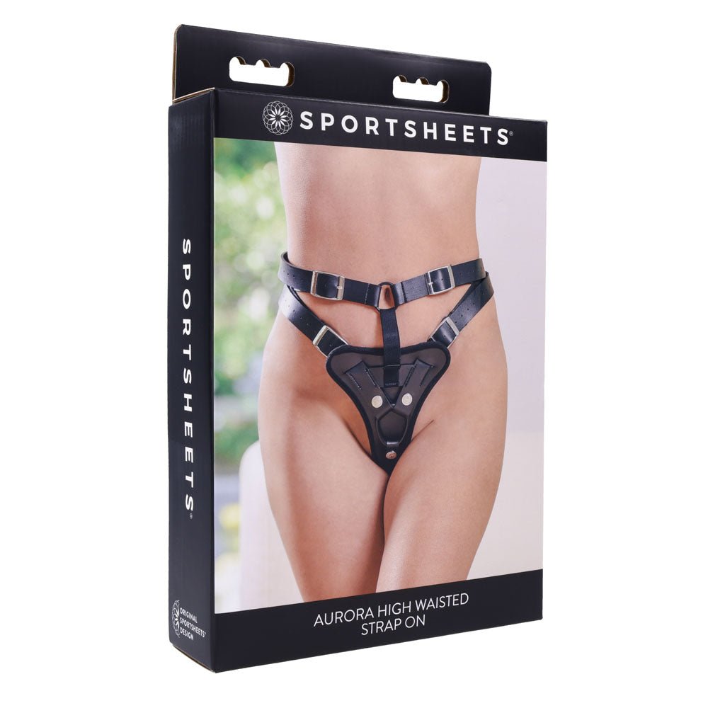 SPORTSHEETS Aurora High Waisted Strap On - Black Adjustable Strap - On Harness (No Probe Included) - silkandsin