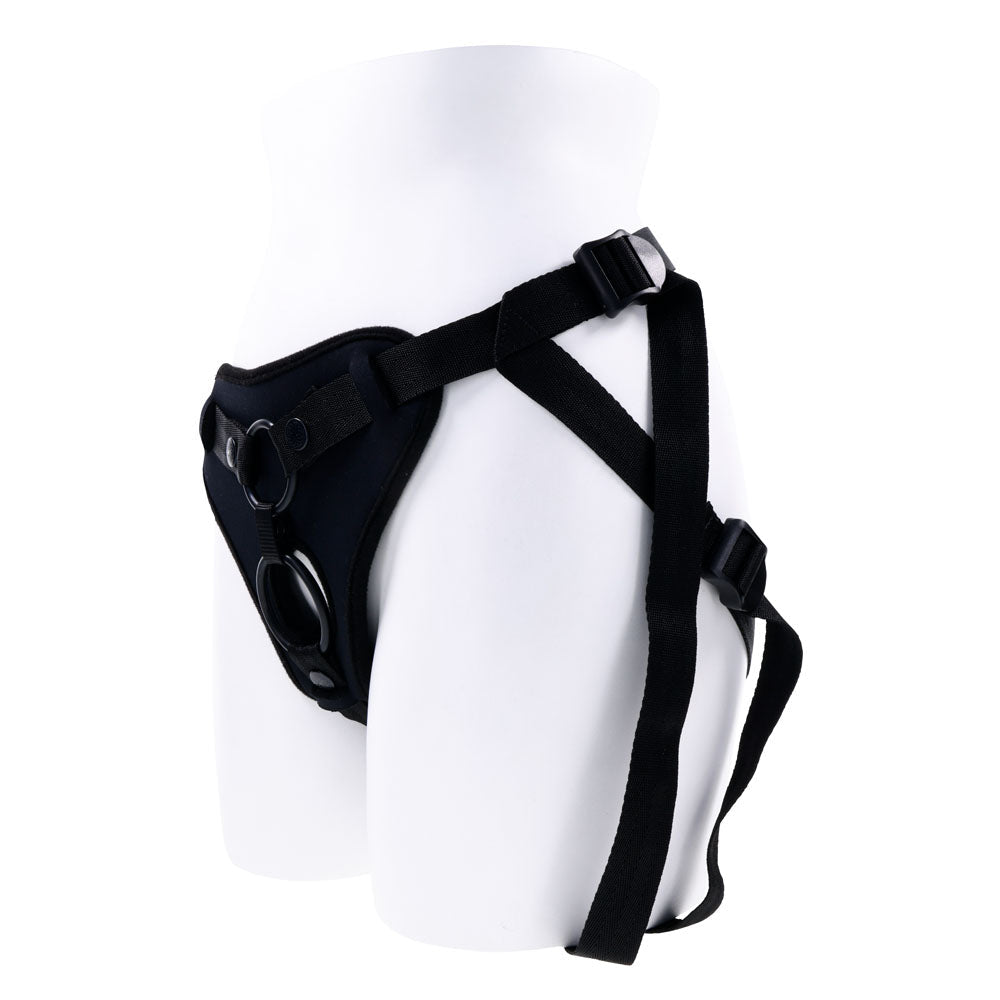 SPORTSHEETS Dual Desires Strap On - Black Adjustable Strap - On Harness (No Probe Included) - silkandsin