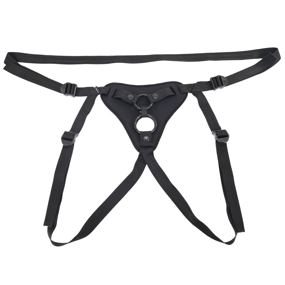 SPORTSHEETS Dual Desires Strap On - Black Adjustable Strap - On Harness (No Probe Included) - silkandsin
