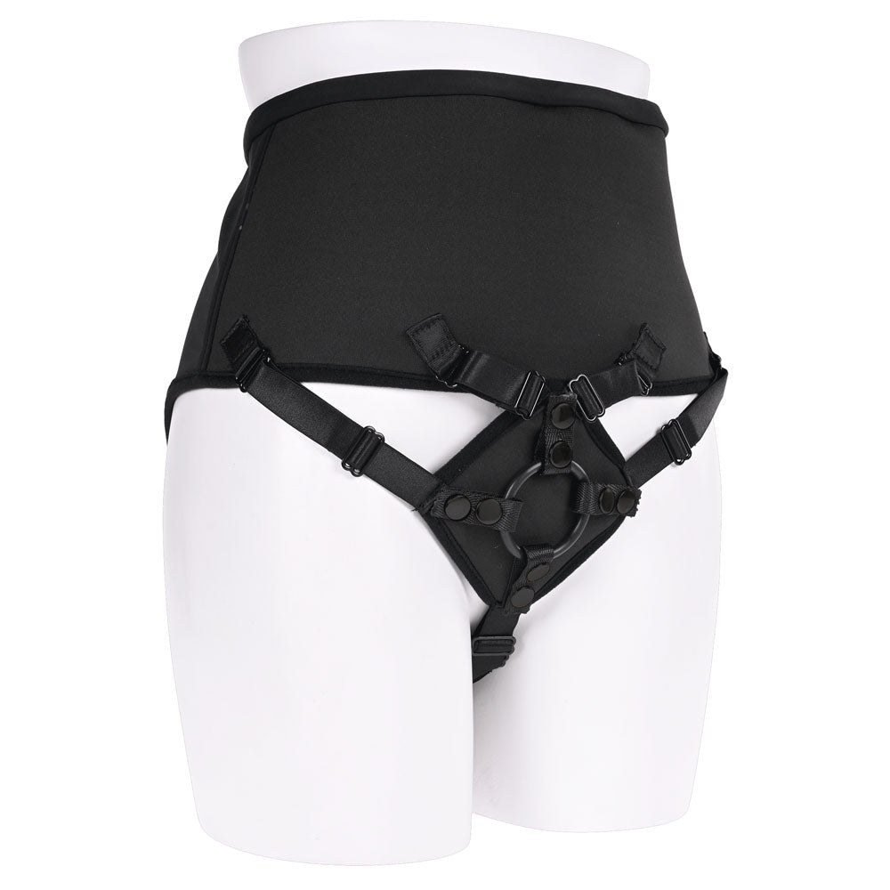 SPORTSHEETS High Waisted Corset Strap On - Black Adjustable Strap - On Harness (No Probe Included) - silkandsin
