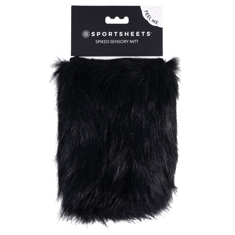 SPORTSHEETS Spiked Sensory Mitt - Black Furry Mitt with Spikes - silkandsin