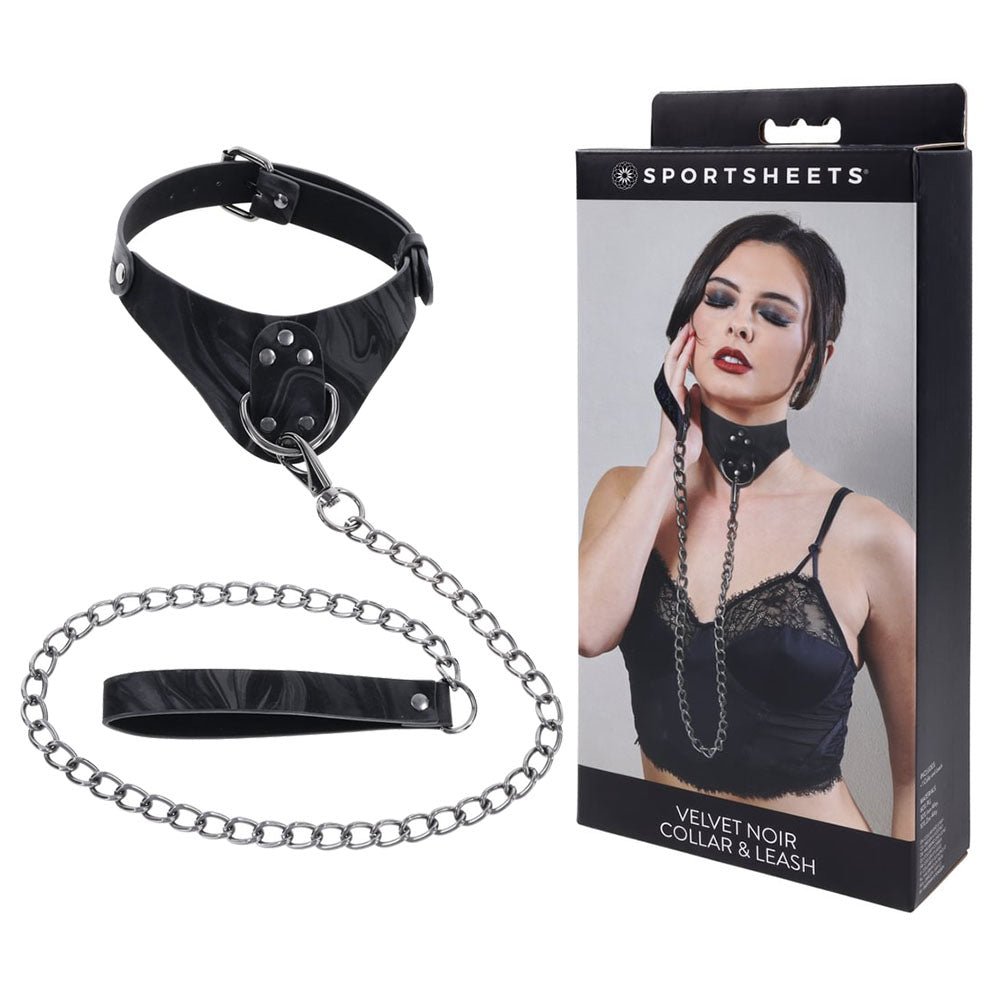 SPORTSHEETS Velvet Noir Collar & Leash - Black Restraint & Leash - silkandsin