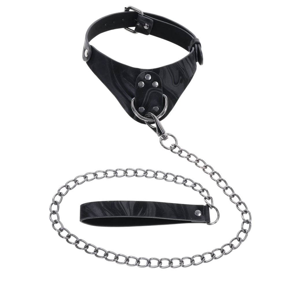 SPORTSHEETS Velvet Noir Collar & Leash - Black Restraint & Leash - silkandsin