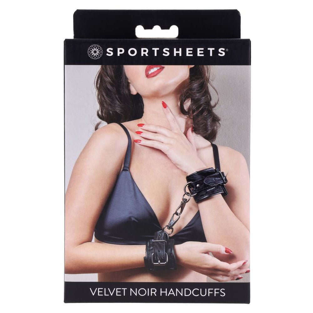 SPORTSHEETS Velvet Noir Handcuffs - Black Adjustable Cuff Restraints - silkandsin